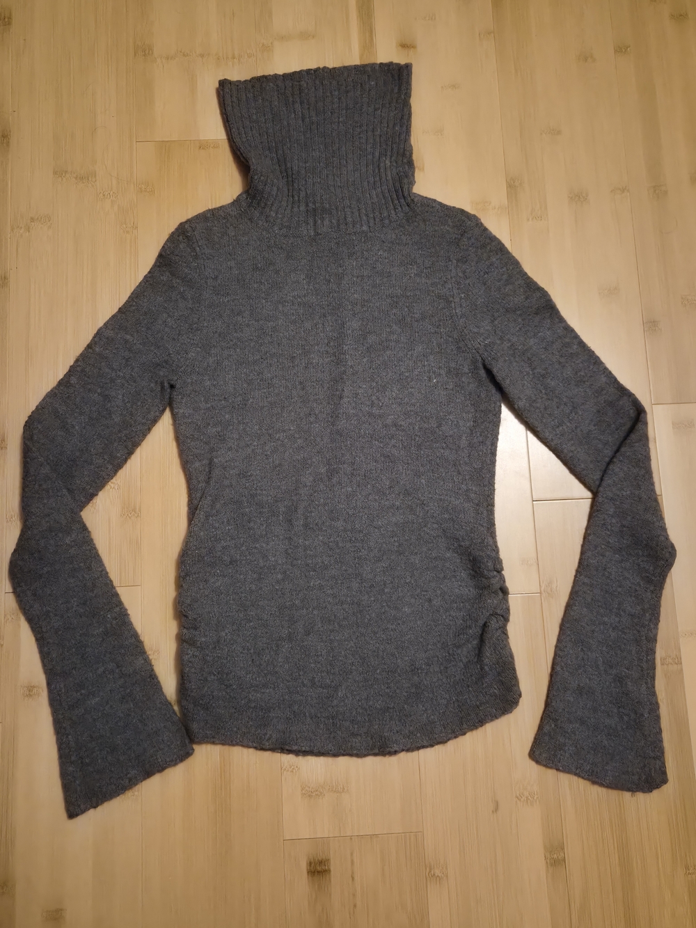 ​Next Era Grey Turtleneck Sweater Bell Sleeve Ruched Sides Medium M